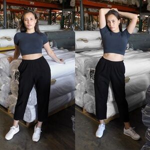 Los Angeles Apparel Heavy Jersey Garment Dye High Waist Tapered Leg Casual Pants